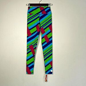 ZNG Gym Wear Workout Womens M Leggings Pants Multicolor Stripes Brazil NWT